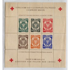 POLONIA 1945 BLOQUE DE SEIS SELLOS, COMITÉ DE AYUDA A LOS SOBREVIVIENTES DEL CAMPO DE CONCENTRACION DE DACHAU, CRUZ ROJA